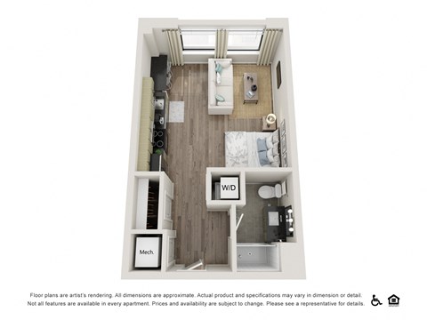 Floor plan for studio, 1 bath, 421 sqft